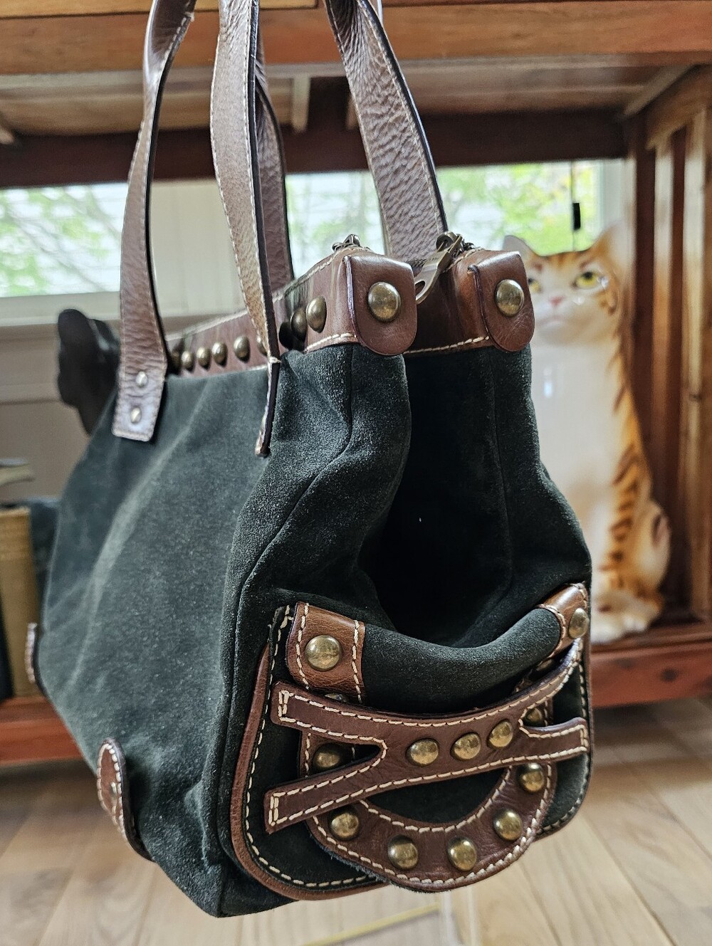 Gorgeous Chloe Forest Green Suede Bag With Contrasting Brown Leather